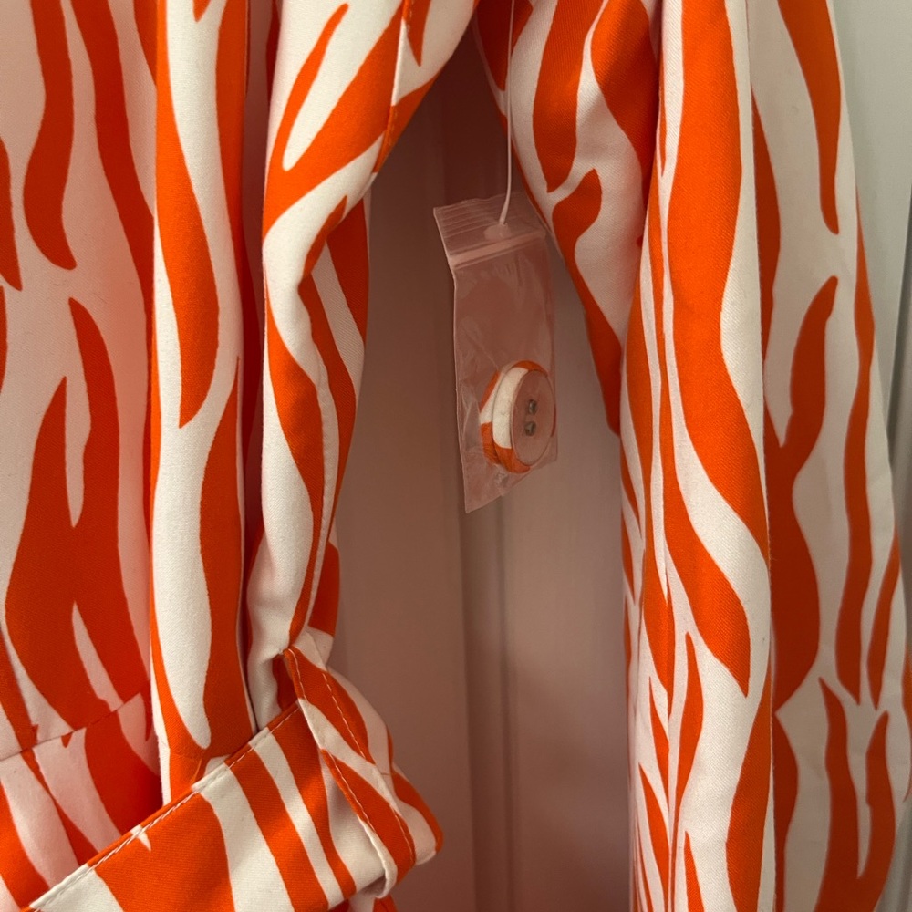 Samuel Dong Orange and White Zebra Print Trench Coat / Dress - Picture 5 of 8